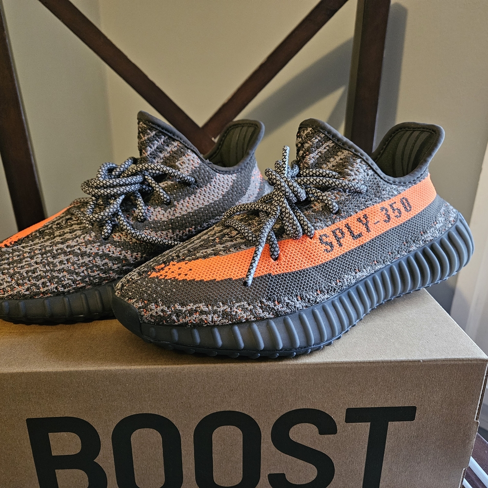 Adidas Orange Gray Athletic Shoes with Knit Texture